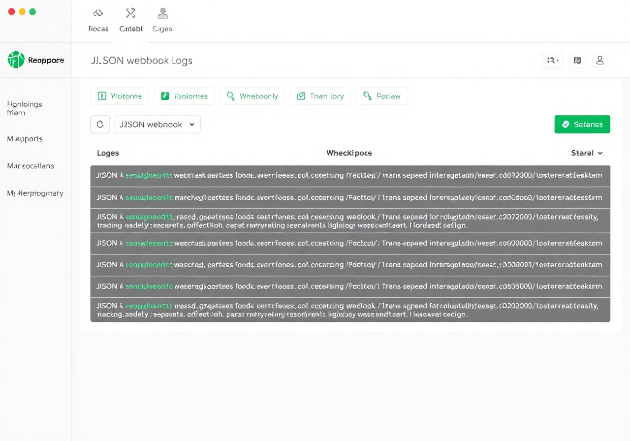 WebhookWatch dashboard showing real-time webhook event log with timestamp, HTTP status, and payload preview columns